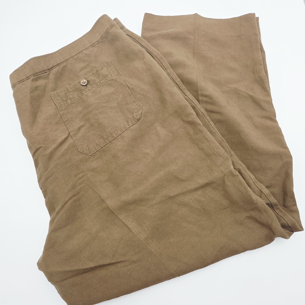 Cubavera Linen Blend Drawstring Pants Men XL 42X29 Brown Button Zip Coastal